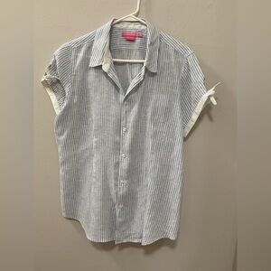 Island company white and blue striped blouse size Xl women’s linen